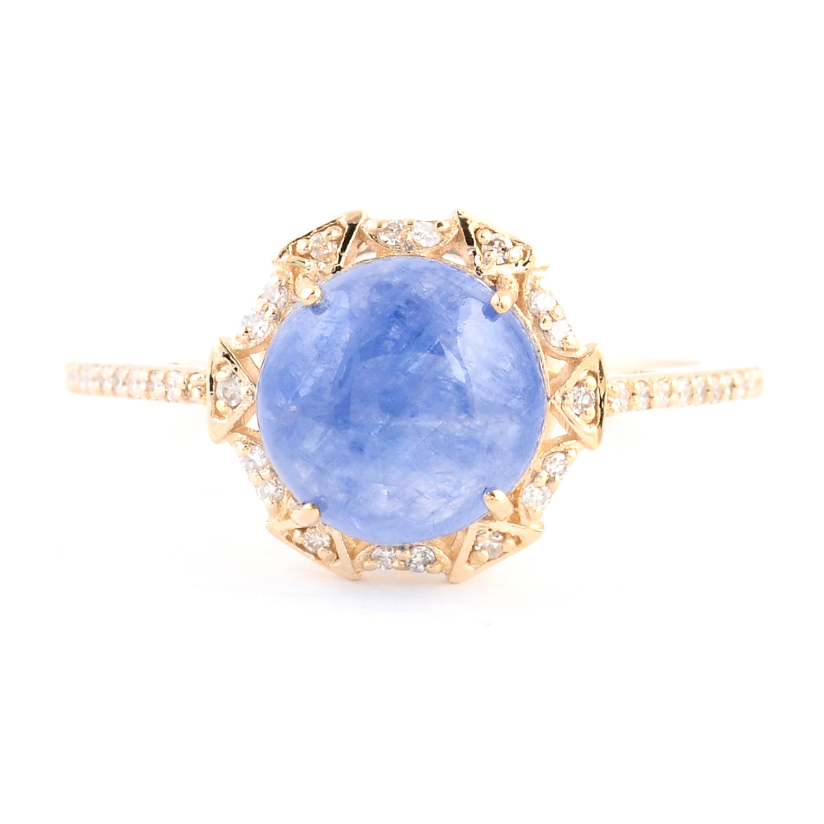 3.97 Ct Round Cabochon Natural Corundum Sapphire 14K Gold Ring