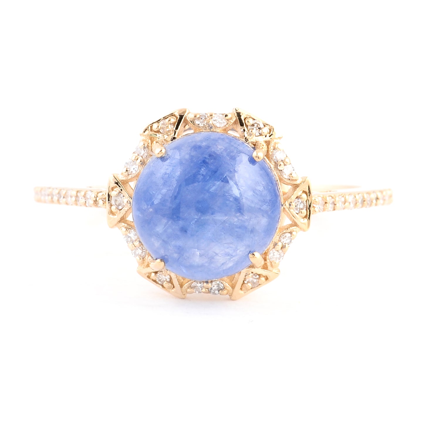 3.97 Ct Round Cabochon Natural Corundum Sapphire 14K Gold Ring