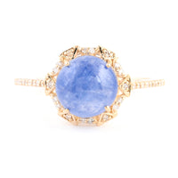 3.97 Ct Round Cabochon Natural Corundum Sapphire 14K Gold Ring