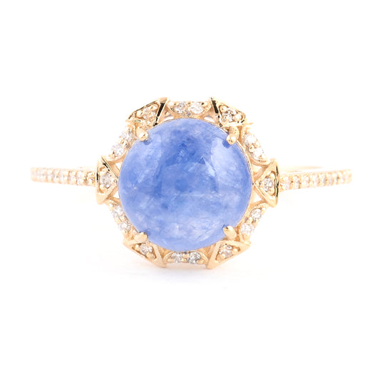 3.97 Ct Round Cabochon Natural Corundum Sapphire 14K Gold Ring