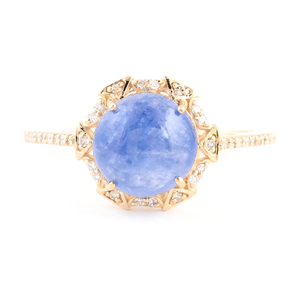 3.97 Ct Round Cabochon Natural Corundum Sapphire 14K Gold Ring