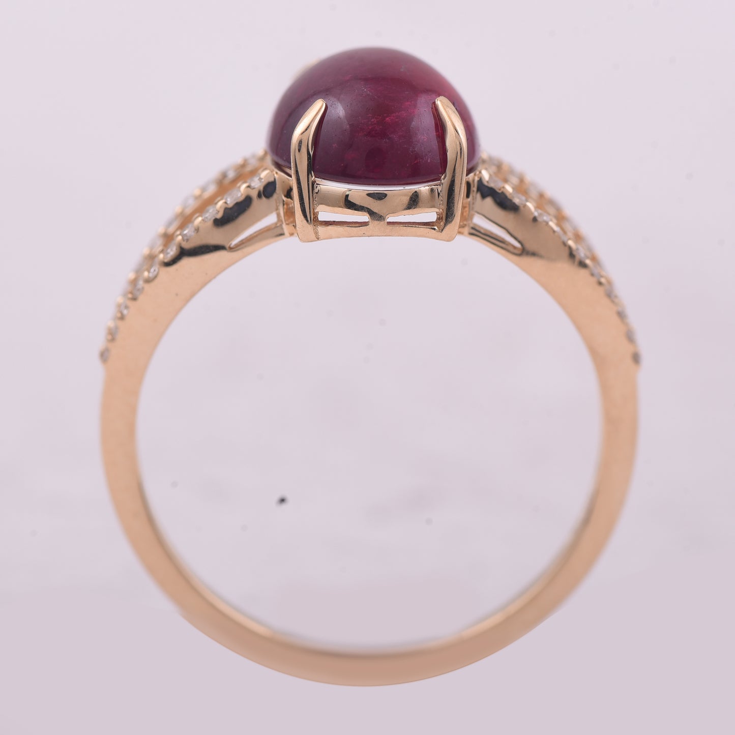 2.94 Ct Oval Cabochon Cut Natural Rubellite 14K Gold Ring