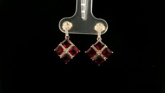 3.04 Ct Square Rubellite 14K Gold Earrings