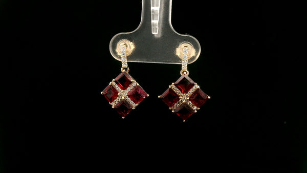 3.04 Ct Square Rubellite 14K Gold Earrings