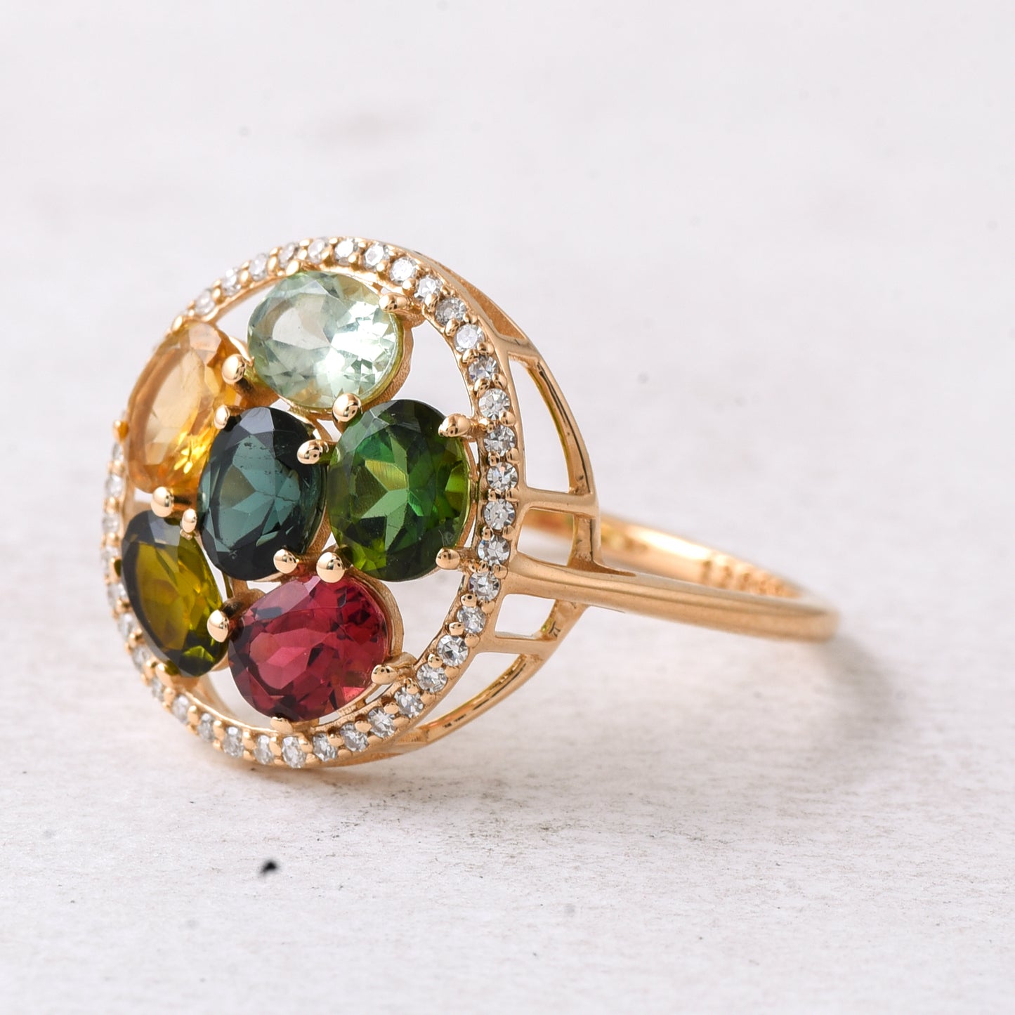 2.53 Ct Oval Mixed Cut Natural Multi-Coloured Tourmaline 14K Gold Ring