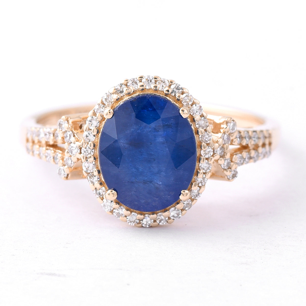2.43 Ct Oval Mixed Cut Natural Sapphire 14K Gold Ring