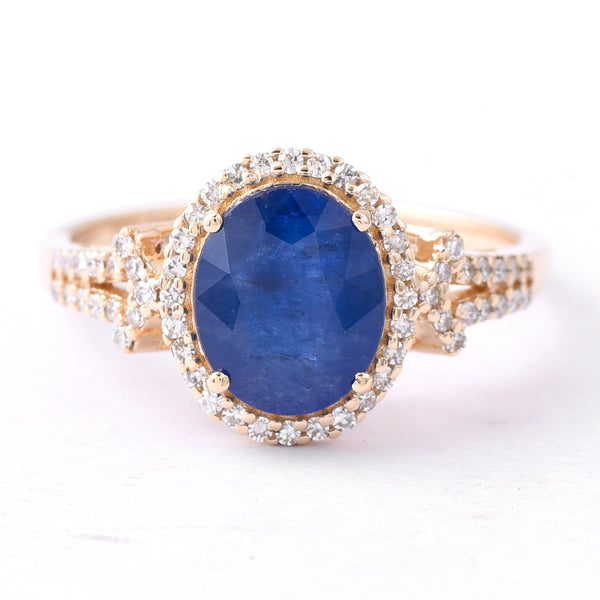 2.43 Ct Oval Mixed Cut Natural Sapphire 14K Gold Ring
