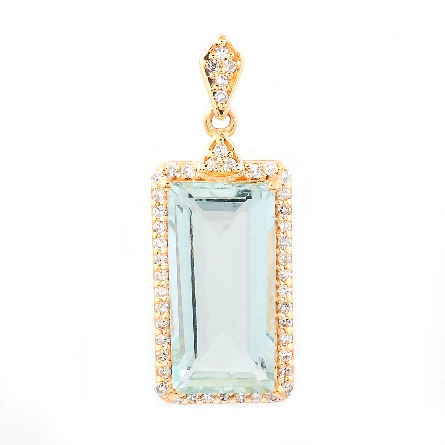 3.14 Ct Rectangle Step Cut Natural Aquamarine 14K Gold Pendant