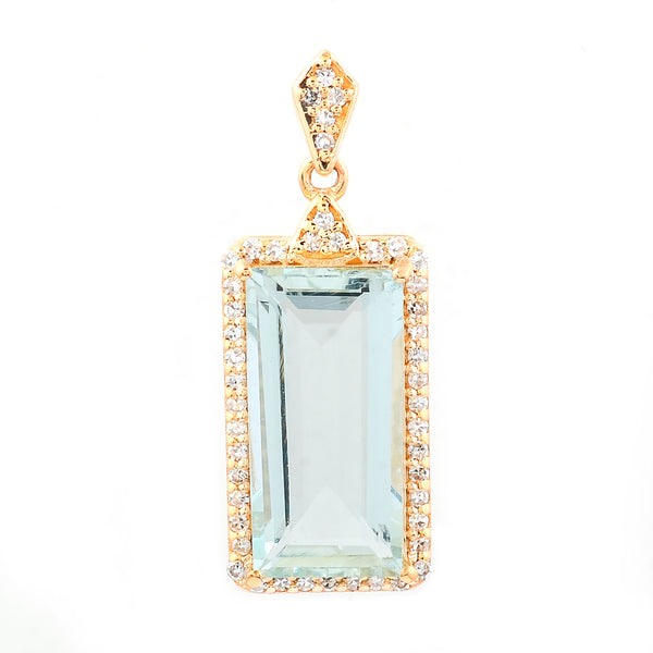 3.14 Ct Rectangle Step Cut Natural Aquamarine 14K Gold Pendant