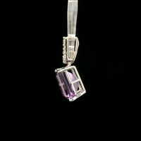 3.44 Ct Octagon Amethyst, White Zircon 925 Sterling Silver Pendant