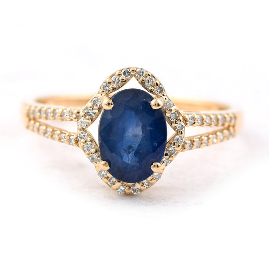 1.61 Ct Oval Mixed Cut Natural Sapphire 14K Gold Ring
