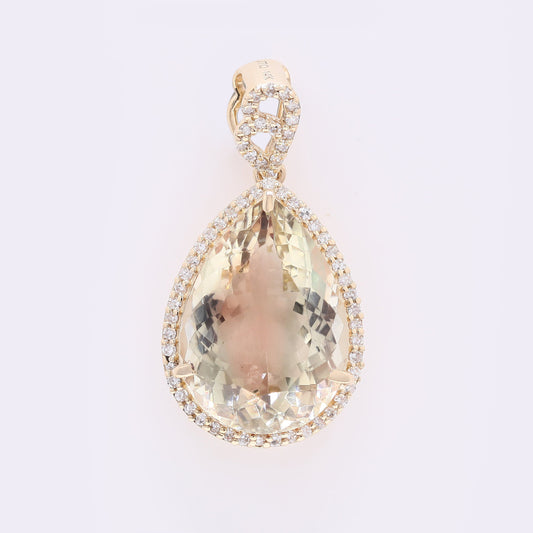 6.47 Ct Pear Mixed Cut Natural Sunstone 14K Gold Pendant