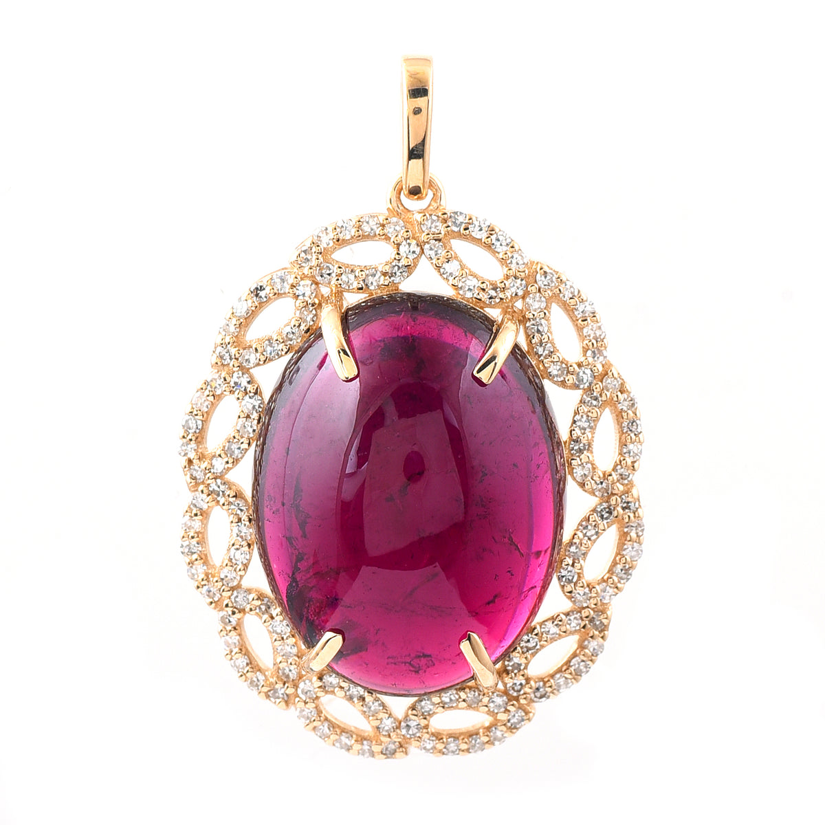 14.43 Ct Oval Cabochon Cut Natural Tourmaline 14K Gold Pendant