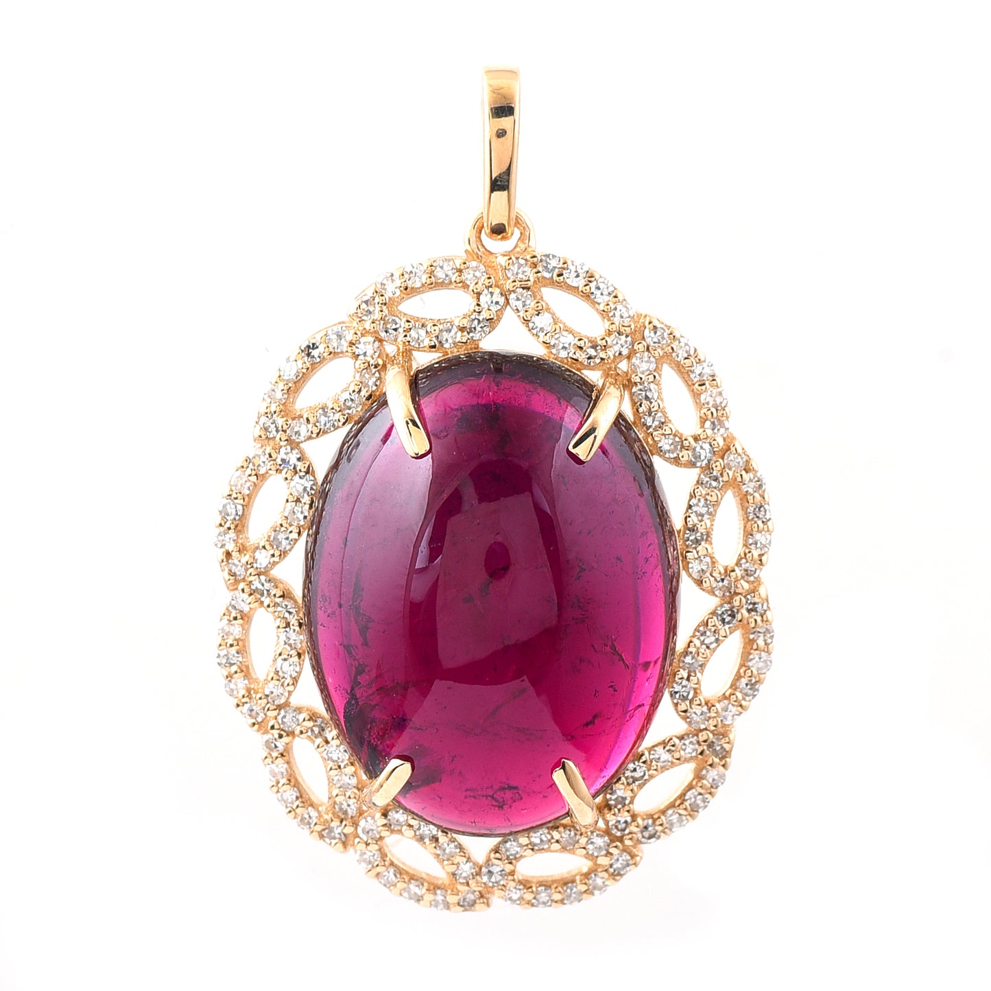 14.43 Ct Oval Cabochon Cut Natural Tourmaline 14K Gold Pendant