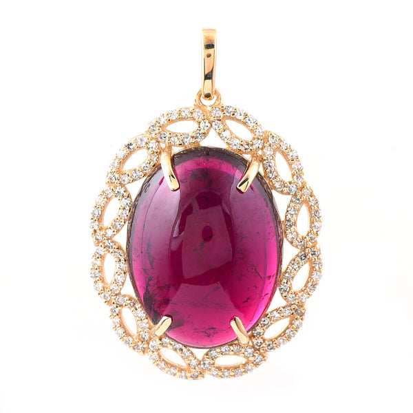 14.43 Ct Oval Cabochon Cut Natural Tourmaline 14K Gold Pendant