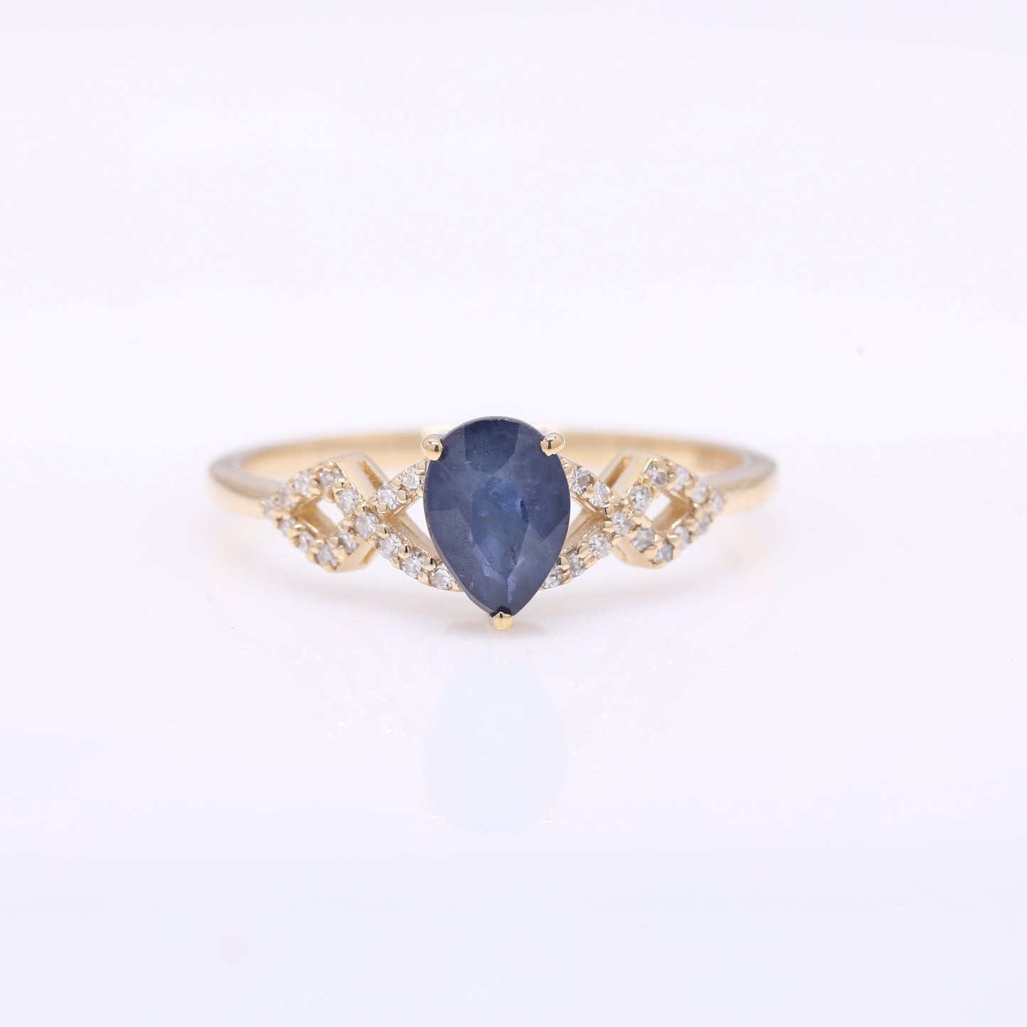1.14 Ct Pear Mixed Cut Natural Sapphire 14K Gold Ring