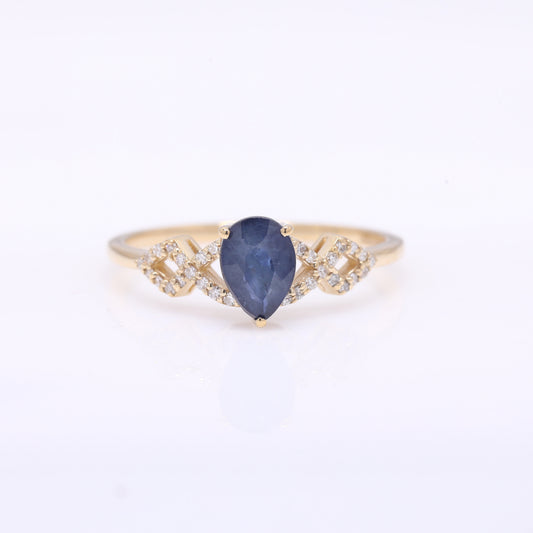 1.14 Ct Pear Mixed Cut Natural Sapphire 14K Gold Ring