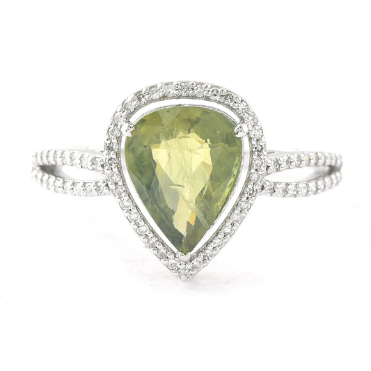 2.67 Ct Pear Mixed Cut Natural Green Sapphire 950 Platinum Ring
