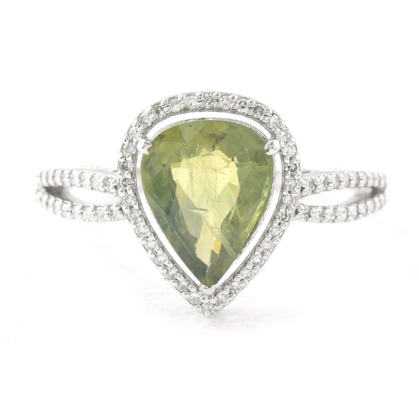 2.67 Ct Pear Mixed Cut Natural Green Sapphire 950 Platinum Ring