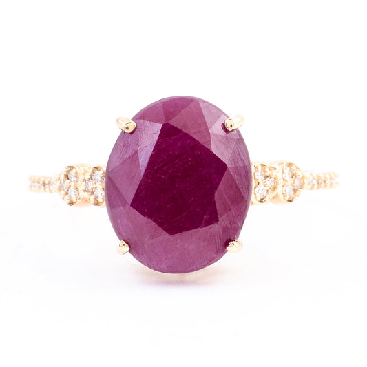5.96 Carats Natural Corundum Ruby 14K Gold Ring