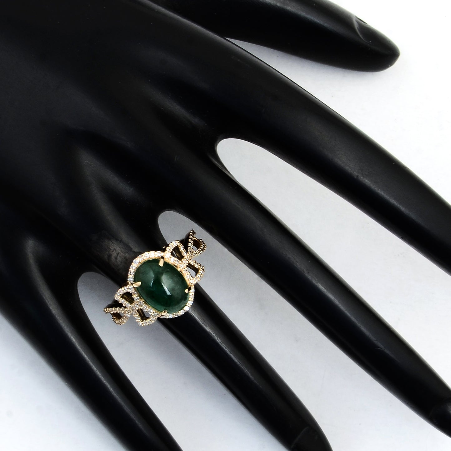 3.45 Ct Oval Cabochon Natural Beryl Emerald 14K Gold Ring