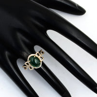 3.45 Ct Oval Cabochon Natural Beryl Emerald 14K Gold Ring