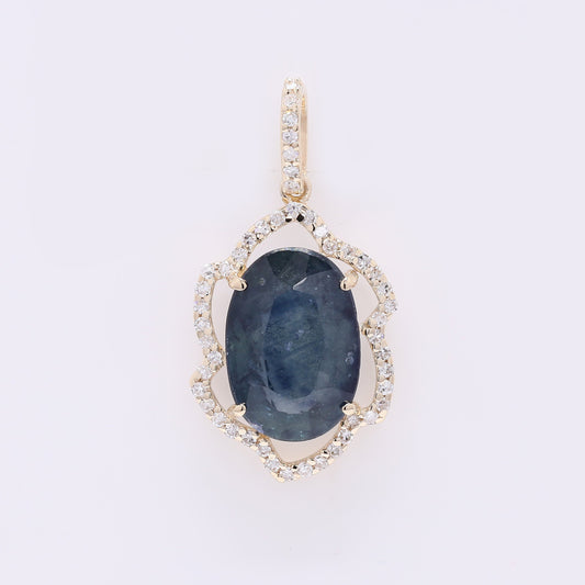 3.34 Ct Oval Mixed Cut Natural Sapphire 14K Gold Pendant