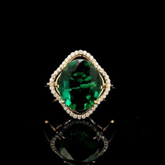 3.94 Ct Oval Mixed Cut Lab Grown Emerald 14K Gold Ring