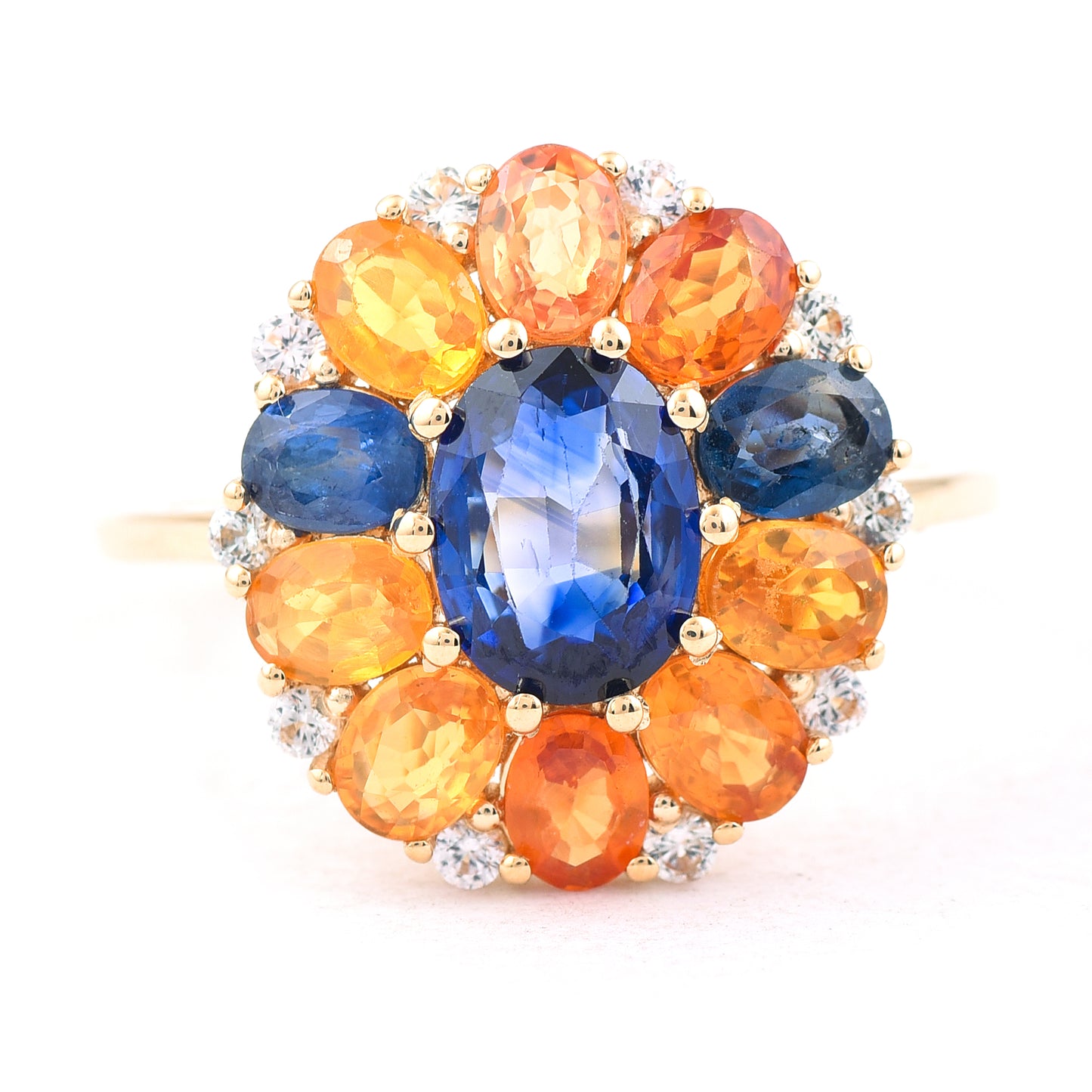 3.81 Ct Oval Mixed Cut Natural Sapphire 14K Gold Ring