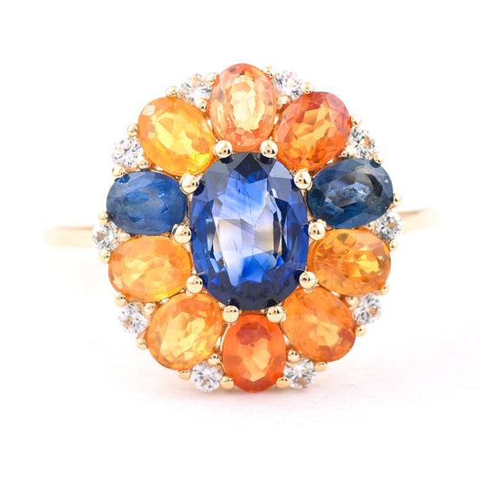 3.81 Ct Oval Mixed Cut Natural Sapphire 14K Gold Ring