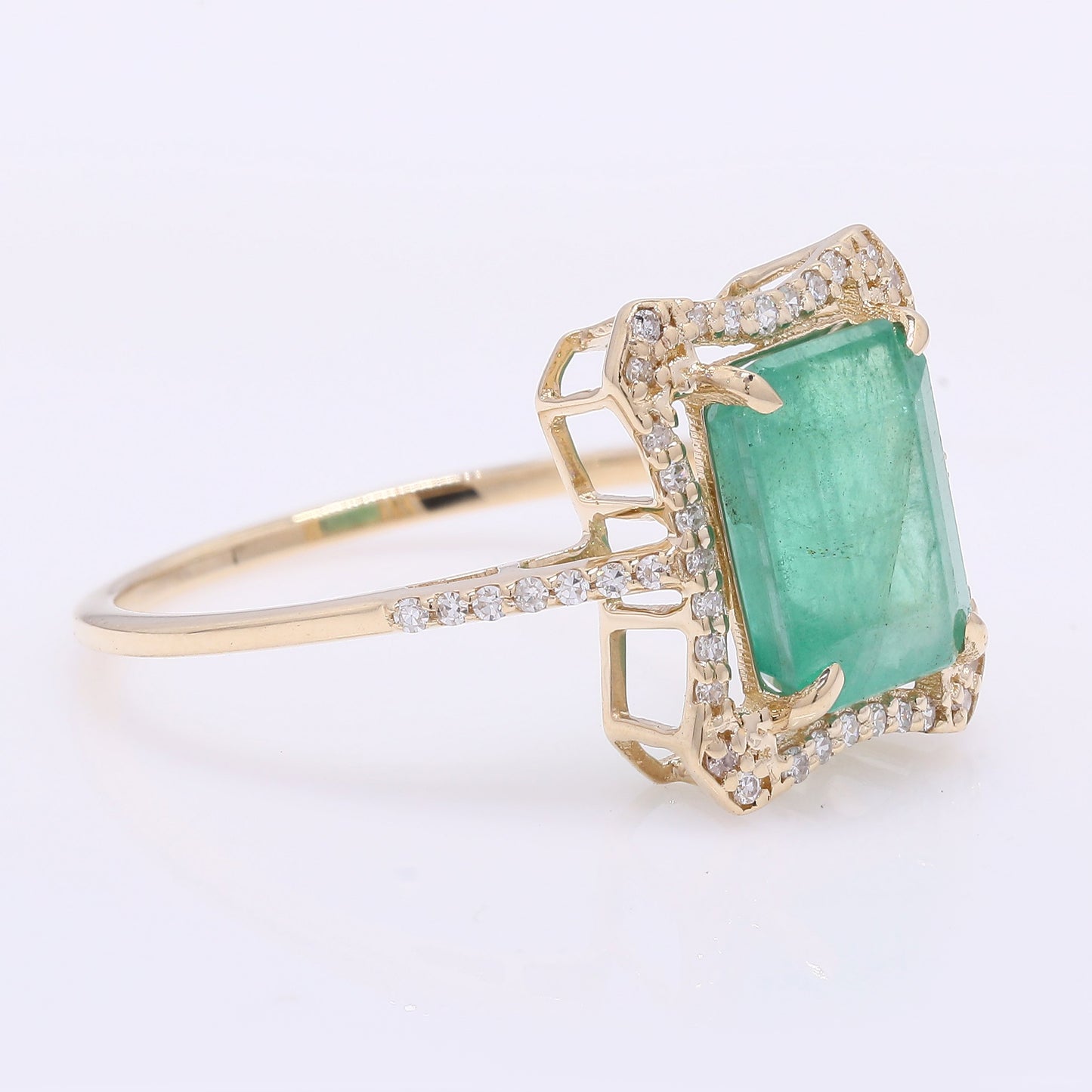 2.81 Ct Octagon Step Cut Natural Emerald 14K Gold Ring