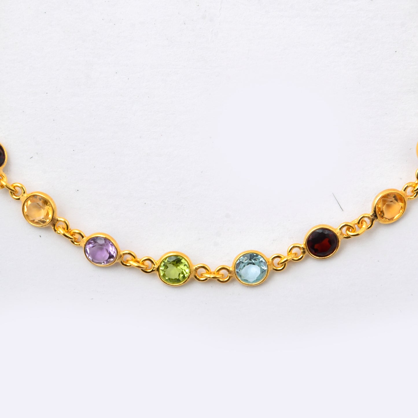 5.69 Ct Round Garnet, Peridot, Blue Topaz, Citrine, Amethyst 925 Sterling Silver Bracelet