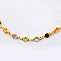 5.69 Ct Round Garnet, Peridot, Blue Topaz, Citrine, Amethyst 925 Sterling Silver Bracelet