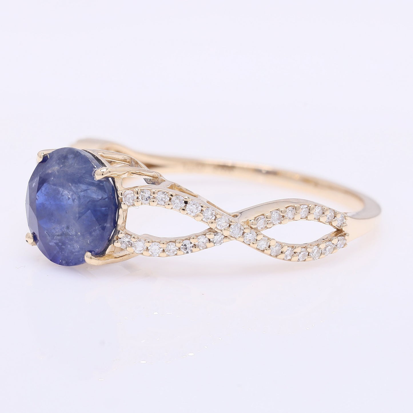 2.42 Ct Round Mixed Cut Natural Sapphire 14K Gold Ring