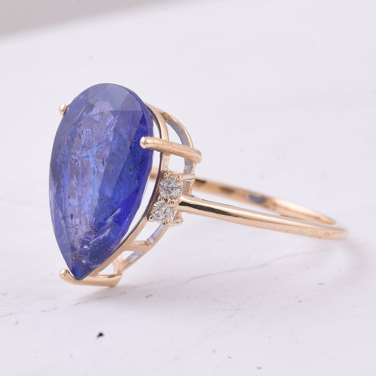5.99 Ct Pear Natural Tanzanite 14K Gold Ring