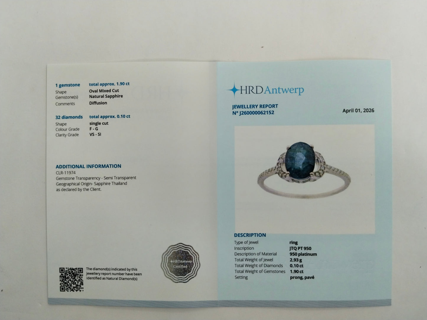 2.00 Ct Oval Mixed Cut Natural Sapphire 950 Platinum Ring
