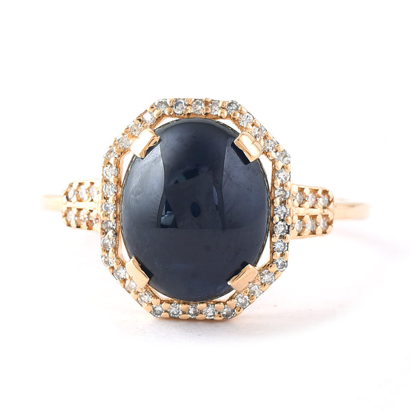 4.75 Ct Oval Cabochon Cut Natural Sapphire 14K Gold Ring