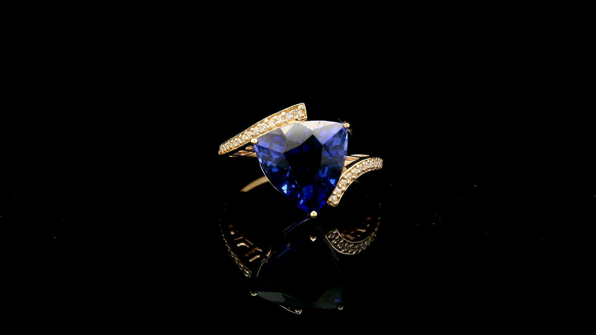 4.80 Ct Trillion Lab Grown Sapphire 14K Gold Ring