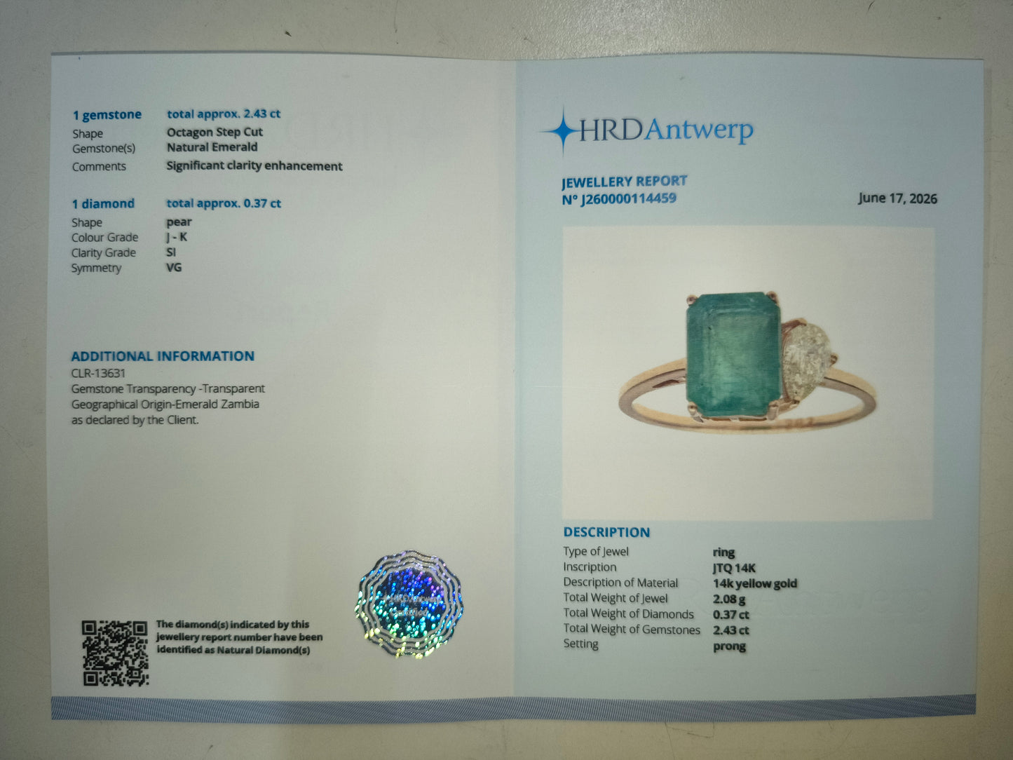 2.80 Ct Octagon Step Cut Natural Emerald 14K Gold Ring