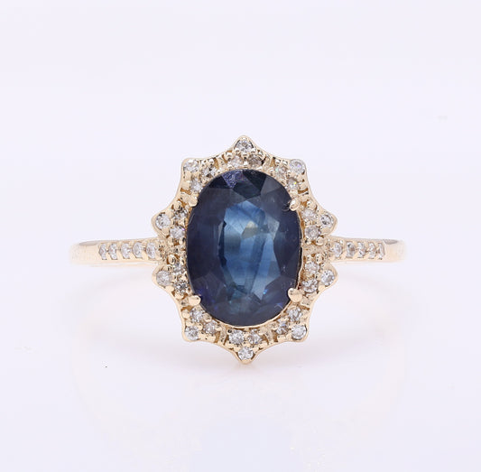 2.07 Ct Oval Mixed Cut Natural Sapphire 14K Gold Ring