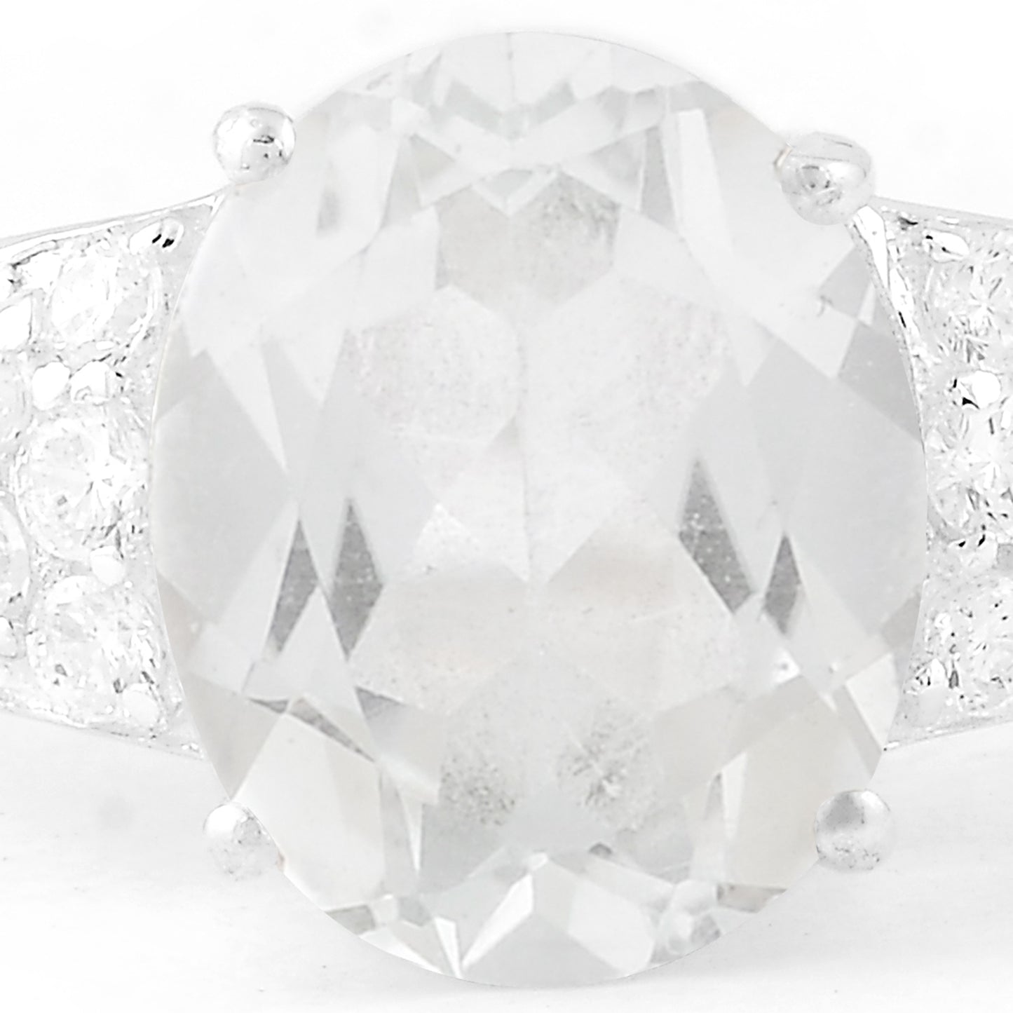 4.68 Ct Oval White Topaz, Cubic Zirconia 925 Sterling Silver Ring