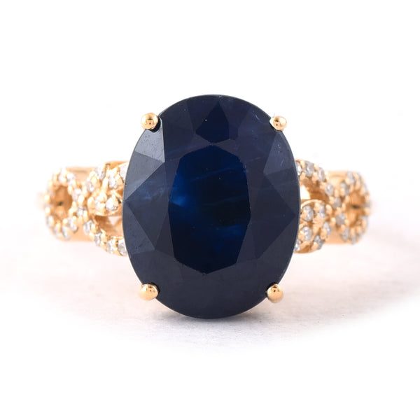 7.06 Ct Oval Mixed Cut Natural Sapphire 14K Gold Ring