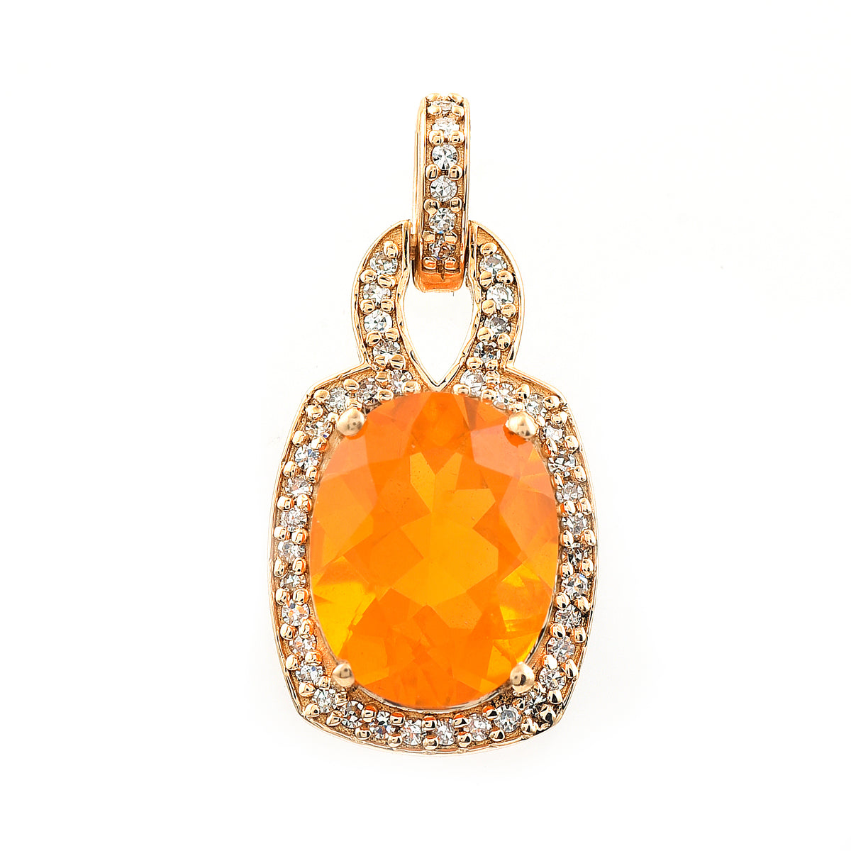 1.83 Ct Oval Mixed Cut Natural Fire Opal 14K Gold Pendant