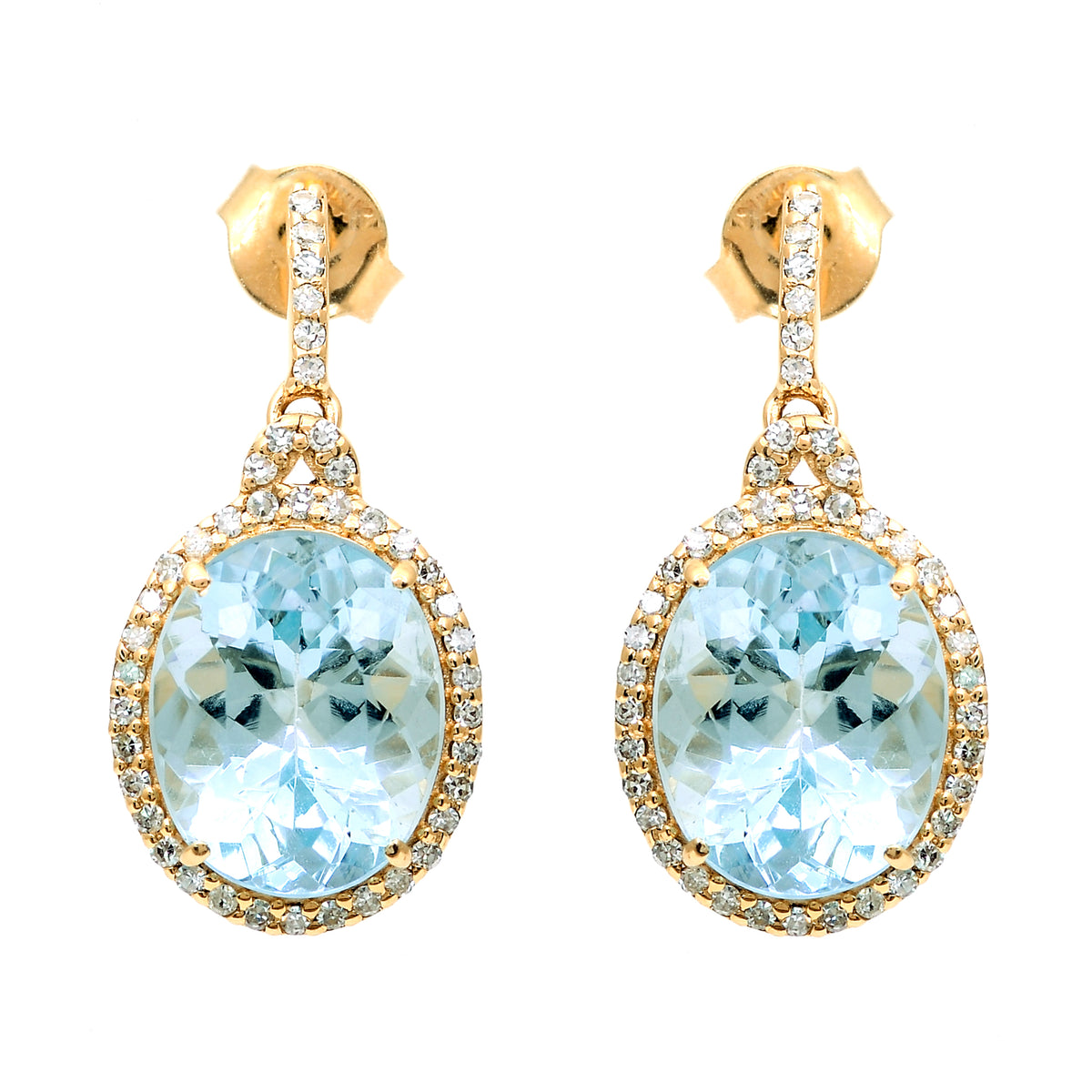 5.31 Ct Oval Mixed Cut Natural Aquamarine 14K Gold Earrings
