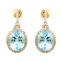 5.31 Ct Oval Mixed Cut Natural Aquamarine 14K Gold Earrings