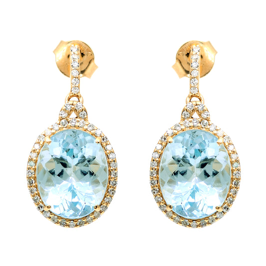 5.31 Ct Oval Mixed Cut Natural Aquamarine 14K Gold Earrings