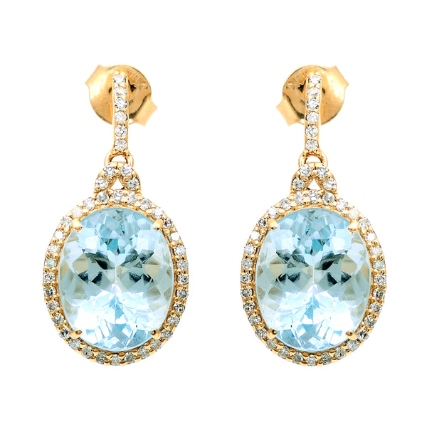 5.31 Ct Oval Mixed Cut Natural Aquamarine 14K Gold Earrings