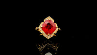 5.97 Ct Cushion Lab Grown Ruby 14K Gold Ring