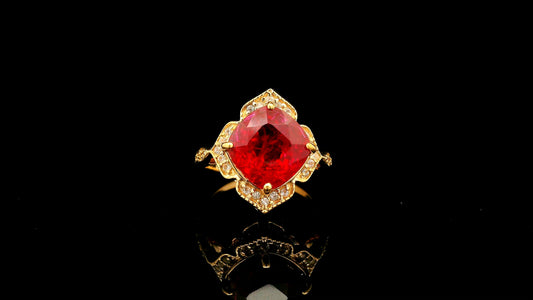5.97 Ct Cushion Lab Grown Ruby 14K Gold Ring