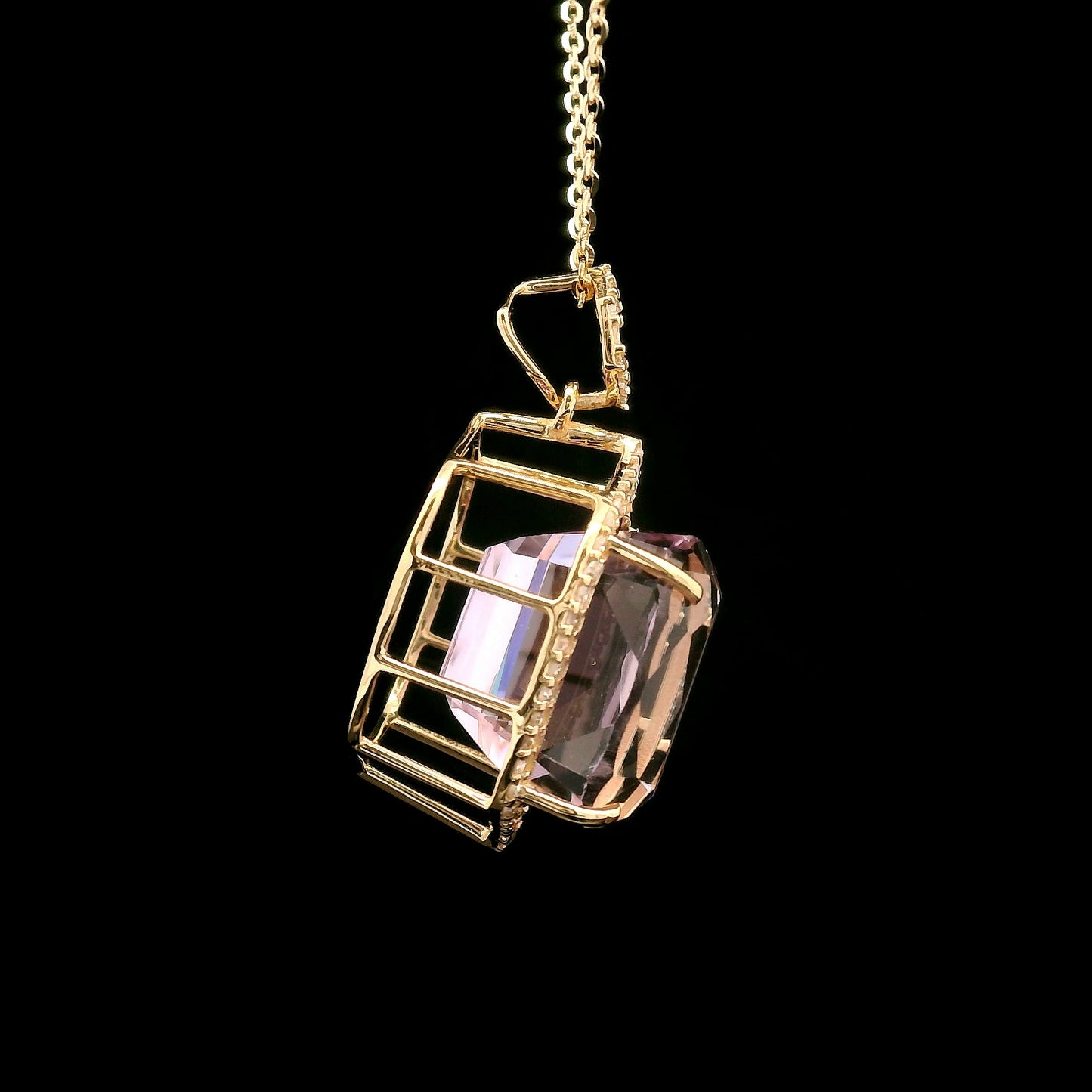 11.08 Ct Cushion Kunzite 14K Gold Pendant